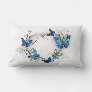 Jewelry Heart with Butterflies Morpho Lumbar Pillow