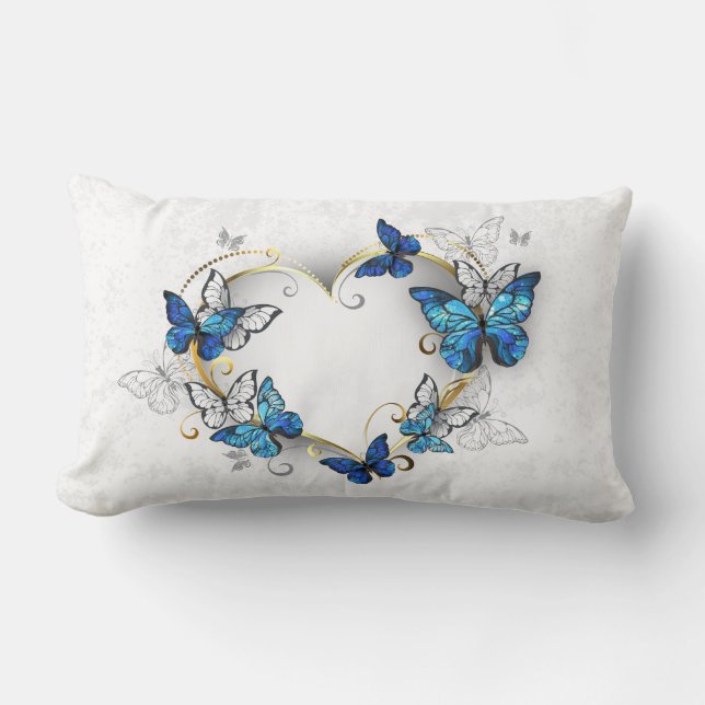 Jewelry Heart with Butterflies Morpho Lumbar Pillow (Front)