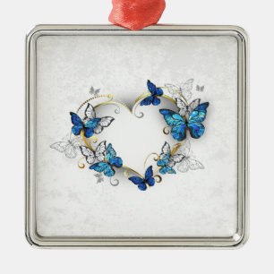 Jewelry Heart with Butterflies Morpho Metal Ornament