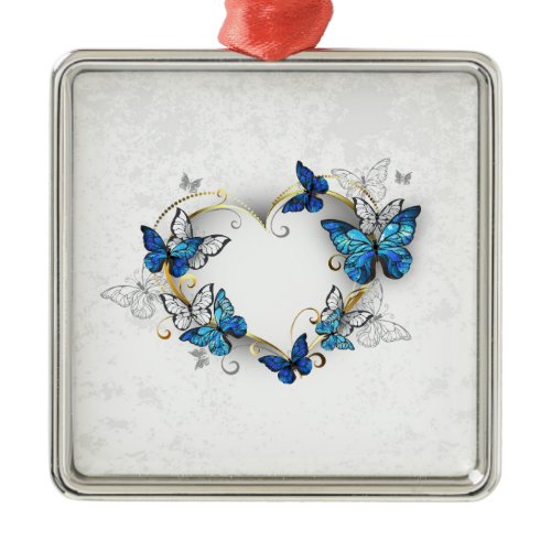 Jewelry Heart with Butterflies Morpho Metal Ornament
