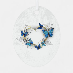 Jewelry Heart with Butterflies Morpho Metal Ornament