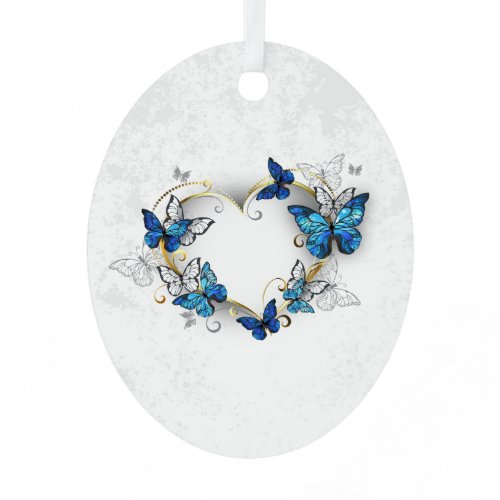 Jewelry Heart with Butterflies Morpho Metal Ornament