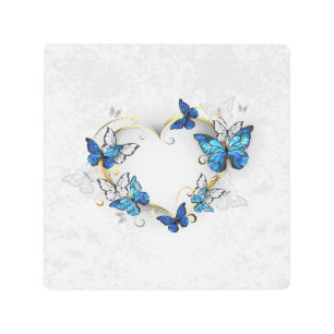 Jewelry Heart with Butterflies Morpho Metal Print