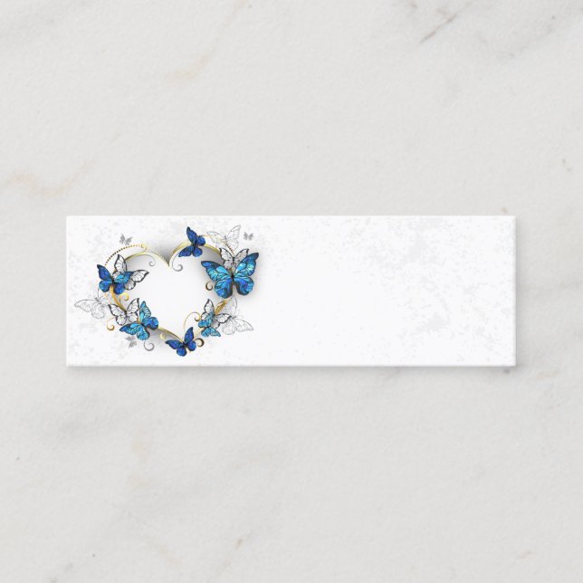Jewelry Heart with Butterflies Morpho Mini Business Card (Front)
