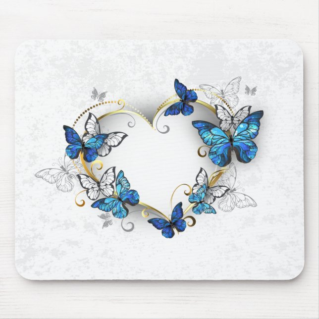 Jewelry Heart with Butterflies Morpho Mouse Pad (Front)