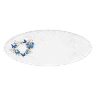 Jewelry Heart with Butterflies Morpho Name Tag