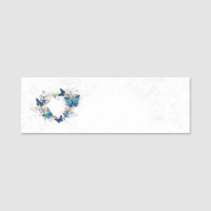 Jewelry Heart with Butterflies Morpho Name Tag