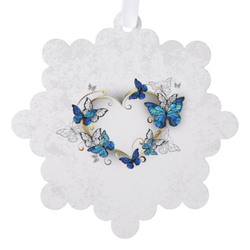 Jewelry Heart with Butterflies Morpho Ornament Card