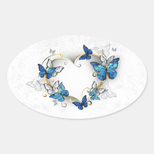Jewelry Heart with Butterflies Morpho Oval Sticker