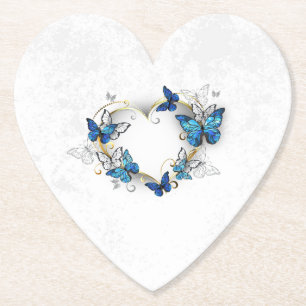 Jewelry Heart with Butterflies Morpho Paper Coaster