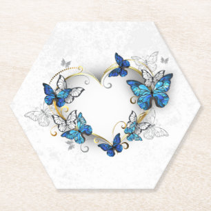Jewelry Heart with Butterflies Morpho Paper Coaster