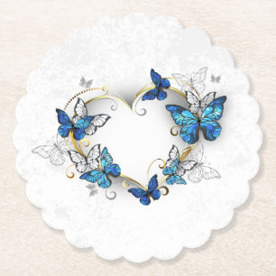 Jewelry Heart with Butterflies Morpho Paper Coaster