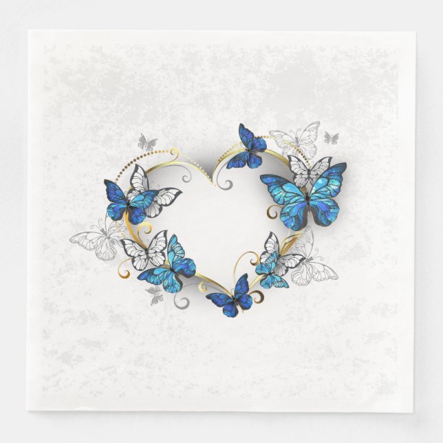 Jewelry Heart with Butterflies Morpho Paper Dinner Napkins (Front)