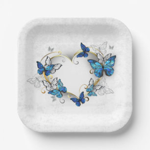 Jewelry Heart with Butterflies Morpho Paper Plates