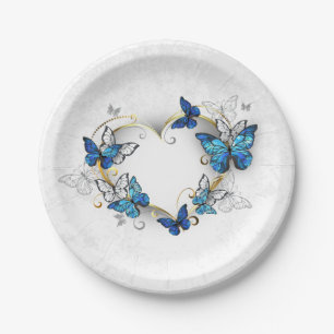 Jewelry Heart with Butterflies Morpho Paper Plates
