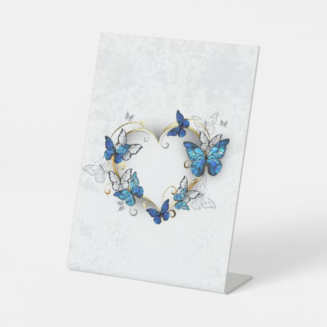 Jewelry Heart with Butterflies Morpho Pedestal Sign (Front)