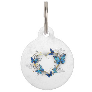 Jewelry Heart with Butterflies Morpho Pet ID Tag