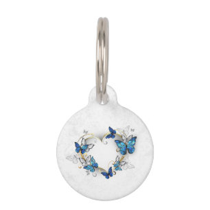 Jewelry Heart with Butterflies Morpho Pet ID Tag