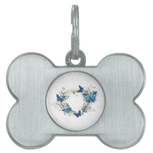 Jewelry Heart with Butterflies Morpho Pet ID Tag