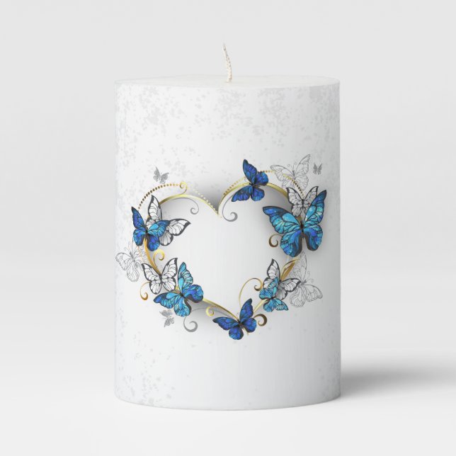 Jewelry Heart with Butterflies Morpho Pillar Candle (Front)