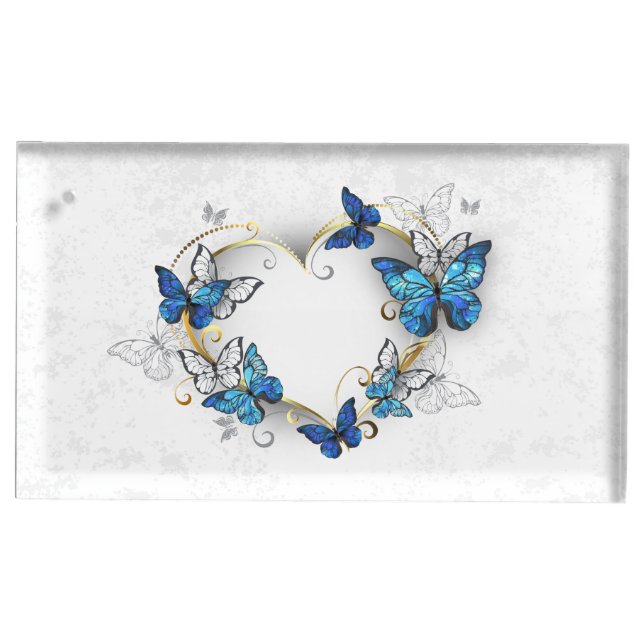 Jewelry Heart with Butterflies Morpho Place Card Holder (Front)
