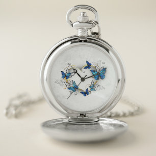 Jewelry Heart with Butterflies Morpho Pocket Watch
