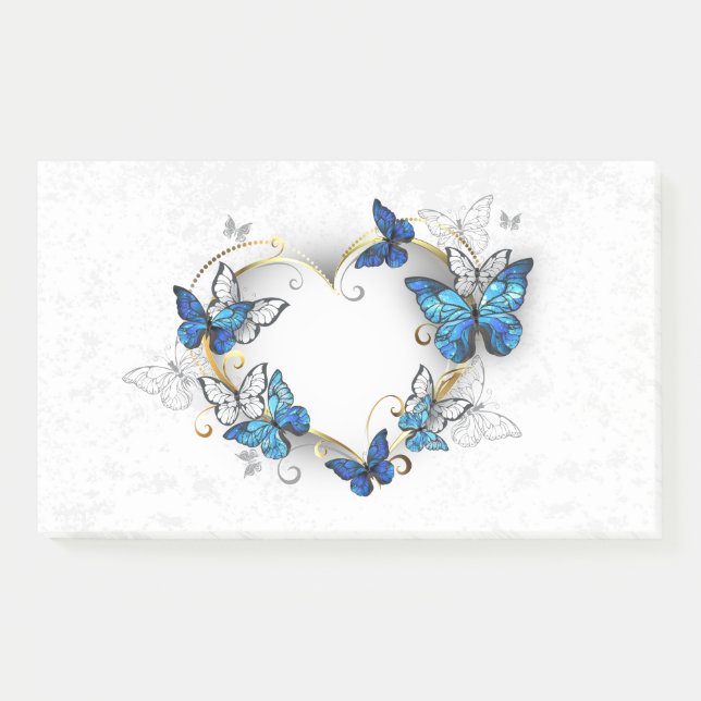 Jewelry Heart with Butterflies Morpho Post-it Notes (Front)