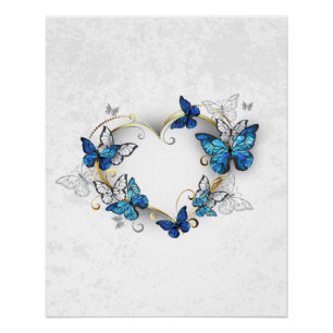Jewelry Heart with Butterflies Morpho Poster