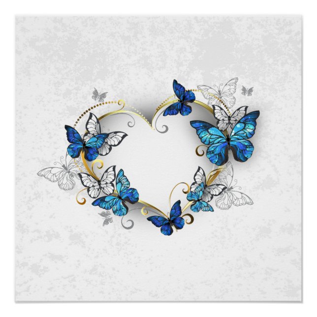 Jewelry Heart with Butterflies Morpho Poster (Front)