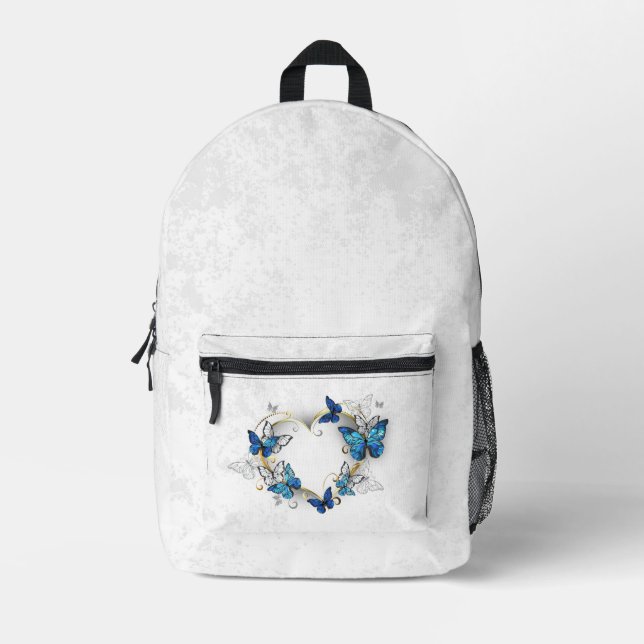 Jewelry Heart with Butterflies Morpho Printed Backpack (Front)