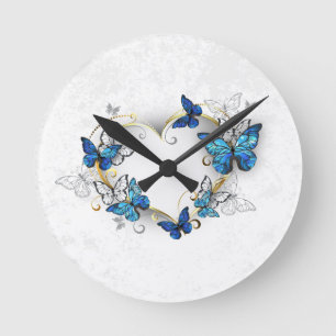 Jewelry Heart with Butterflies Morpho Round Clock