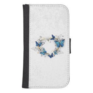 Jewelry Heart with Butterflies Morpho Galaxy S4 Wallet Case