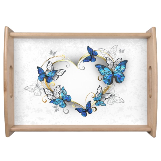 Jewelry Heart with Butterflies Morpho Serving Tray (Front)