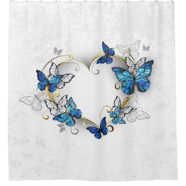 Jewelry Heart with Butterflies Morpho Shower Curtain (Front)