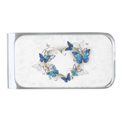 Jewelry Heart with Butterflies Morpho Silver Finish Money Clip