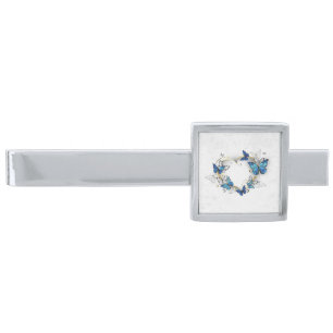 Jewelry Heart with Butterflies Morpho Silver Finish Tie Bar