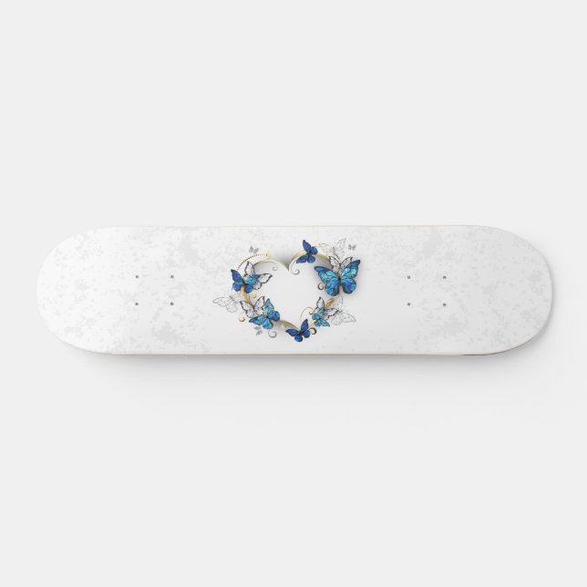 Jewelry Heart with Butterflies Morpho Skateboard (Horz)