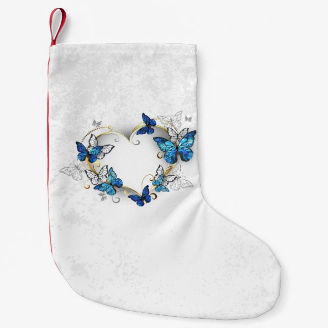 Jewelry Heart with Butterflies Morpho Small Christmas Stocking (Front)