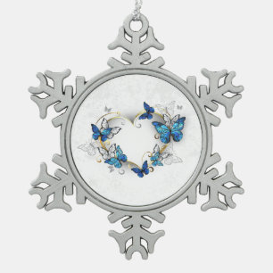 Jewelry Heart with Butterflies Morpho Snowflake Pewter Christmas Ornament