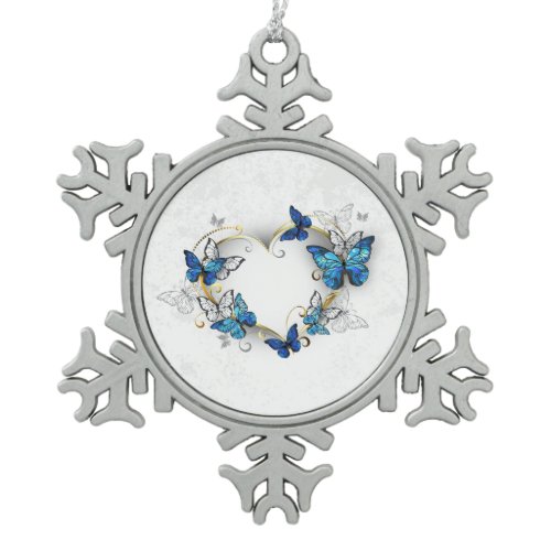 Jewelry Heart with Butterflies Morpho Snowflake Pewter Christmas Ornament