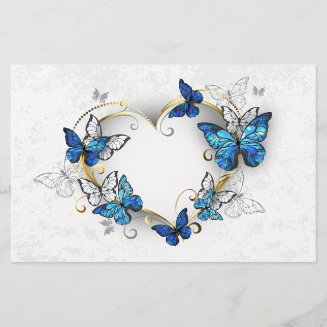 Jewelry Heart with Butterflies Morpho Stationery (Front)