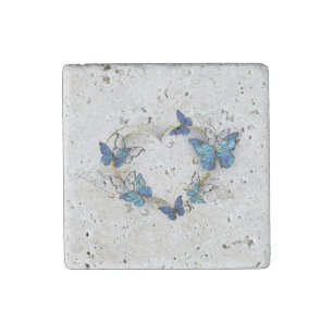 Jewelry Heart with Butterflies Morpho Stone Magnet