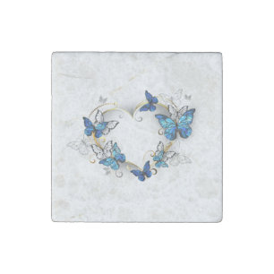 Jewelry Heart with Butterflies Morpho Stone Magnet