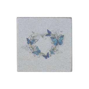 Jewelry Heart with Butterflies Morpho Stone Magnet