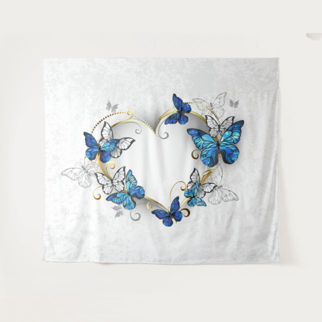 Jewelry Heart with Butterflies Morpho Tapestry (Front (Horizontal))