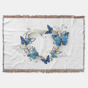 Jewelry Heart with Butterflies Morpho Throw Blanket