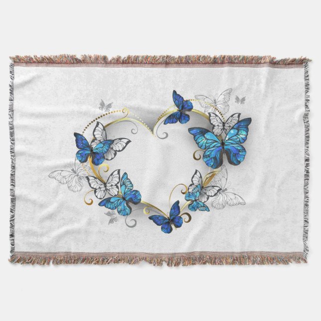 Jewelry Heart with Butterflies Morpho Throw Blanket (Front)