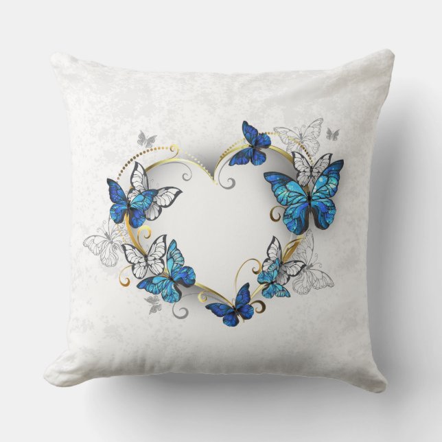 Jewelry Heart with Butterflies Morpho Throw Pillow (Front)