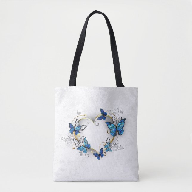 Jewelry Heart with Butterflies Morpho Tote Bag (Front)