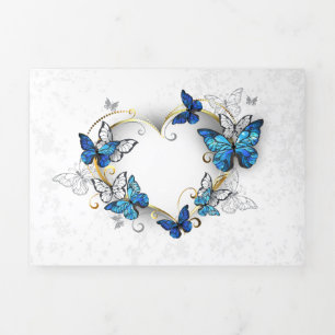 Jewelry Heart with Butterflies Morpho Tri-Fold Holiday Card